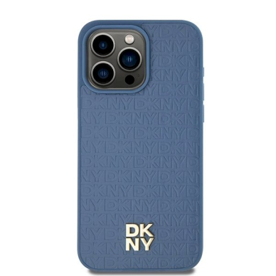 Dėklas DKNY Leather Monogram Pattern Metal Logo MagSafeiPhone 15 Pro Max - Mėlynas 2