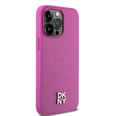 Dėklas DKNY Leather Monogram Pattern Metal Logo MagSafeiPhone 15 Pro Max - Rožinis 3