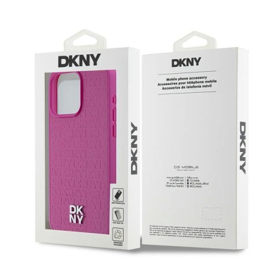 Dėklas DKNY Leather Monogram Pattern Metal Logo MagSafeiPhone 15 Pro Max - Rožinis 7