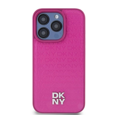 Dėklas DKNY Leather Monogram Pattern Metal Logo MagSafeiPhone 15 Pro - Rožinis 2