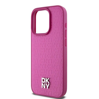 Dėklas DKNY Leather Monogram Pattern Metal Logo MagSafeiPhone 15 Pro - Rožinis 5