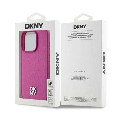 Dėklas DKNY Leather Monogram Pattern Metal Logo MagSafeiPhone 15 Pro - Rožinis 7