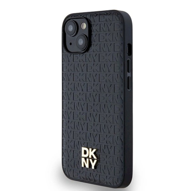 Dėklas DKNY Leather Monogram Pattern Metal Logo MagSafeiPhone 15/14/13 - Juodas 1