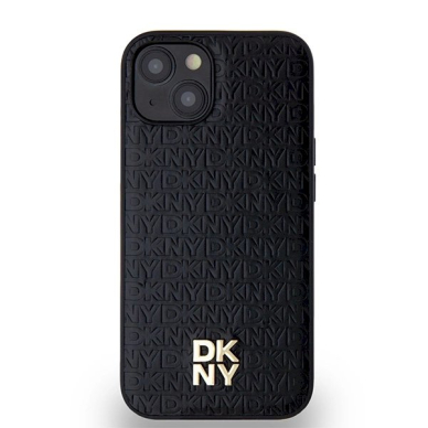 Dėklas DKNY Leather Monogram Pattern Metal Logo MagSafeiPhone 15/14/13 - Juodas 2