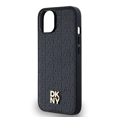 Dėklas DKNY Leather Monogram Pattern Metal Logo MagSafeiPhone 15/14/13 - Juodas 5