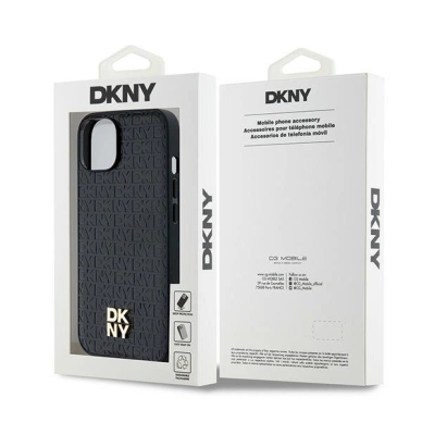 Dėklas DKNY Leather Monogram Pattern Metal Logo MagSafeiPhone 15/14/13 - Juodas 7