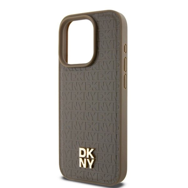 Dėklas DKNY Leather Pattern Metal Logo MagSafeiPhone 14 Pro - Rudas 5