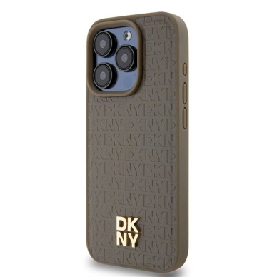 Dėklas DKNY Leather Pattern Metal Logo MagSafeiPhone 14 Pro Max - Rudas 1