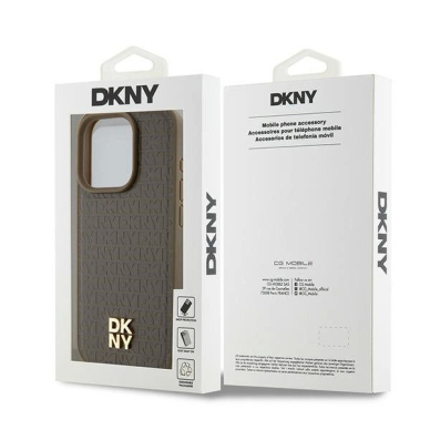 Dėklas DKNY Leather Pattern Metal Logo MagSafeiPhone 14 Pro Max - Rudas 7