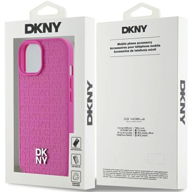 Dėklas DKNY Leather Pattern Metal Logo MagSafeiPhone 15 / 14 / 13 - Rožinis 7