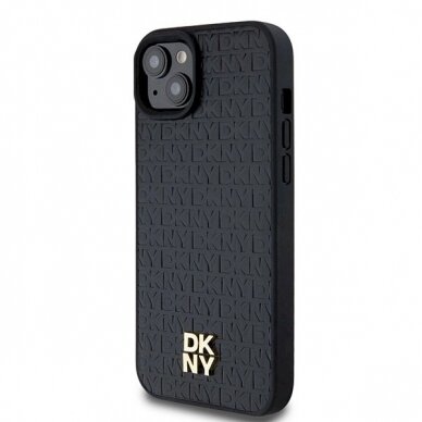 Dėklas DKNY Leather Pattern Metal Logo MagSafeiPhone 15/14/13 - Juodas 1