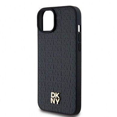 Dėklas DKNY Leather Pattern Metal Logo MagSafeiPhone 15/14/13 - Juodas 5