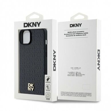 Dėklas DKNY Leather Pattern Metal Logo MagSafeiPhone 15/14/13 - Juodas 7