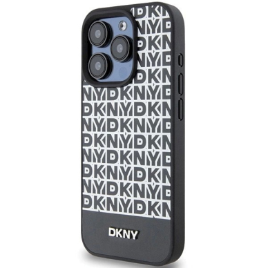 Dėklas DKNY Leather Printed Pattern Metal Logo MagSafeiPhone 15 Pro - Juodas 1