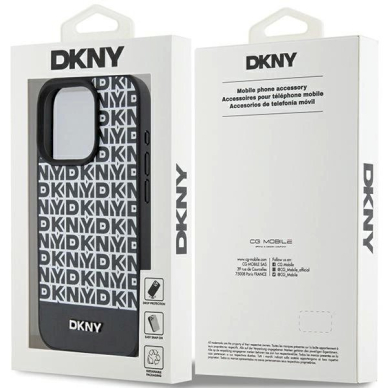 Dėklas DKNY Leather Printed Pattern Metal Logo MagSafeiPhone 15 Pro - Juodas 7