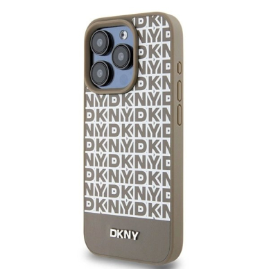 Dėklas DKNY Leather Printed Pattern Metal Logo MagSafeiPhone 15 Pro - Rudas 1