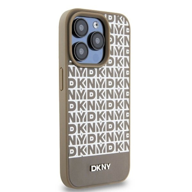 Dėklas DKNY Leather Printed Pattern Metal Logo MagSafeiPhone 15 Pro - Rudas 3