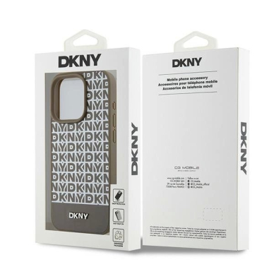 Dėklas DKNY Leather Printed Pattern Metal Logo MagSafeiPhone 15 Pro - Rudas 7