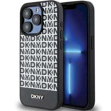 Dėklas DKNY Leather Printed Pattern Metal Logo MagSafeiPhone 15 Pro Max - Juodas