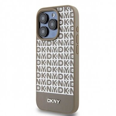 Dėklas DKNY Leather Printed Pattern Metal Logo MagSafeiPhone 15 Pro Max - Rudas 1