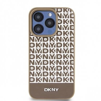 Dėklas DKNY Leather Printed Pattern Metal Logo MagSafeiPhone 15 Pro Max - Rudas 2