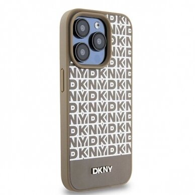 Dėklas DKNY Leather Printed Pattern Metal Logo MagSafeiPhone 15 Pro Max - Rudas 3