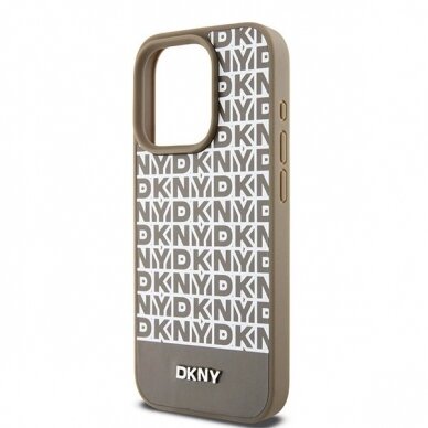 Dėklas DKNY Leather Printed Pattern Metal Logo MagSafeiPhone 15 Pro Max - Rudas 5