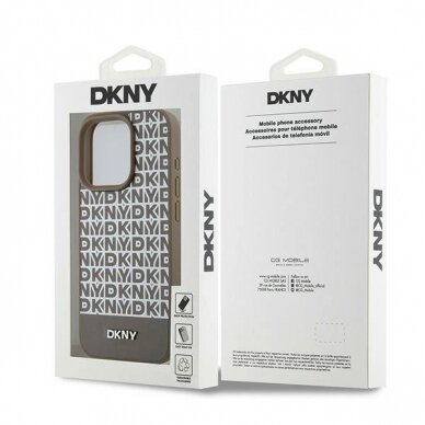 Dėklas DKNY Leather Printed Pattern Metal Logo MagSafeiPhone 15 Pro Max - Rudas 7