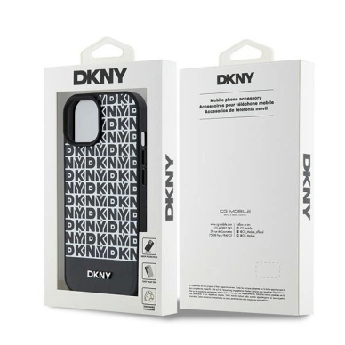 Dėklas DKNY Leather Printed Pattern Metal Logo MagSafeiPhone 15/14/13 - Juodas 7