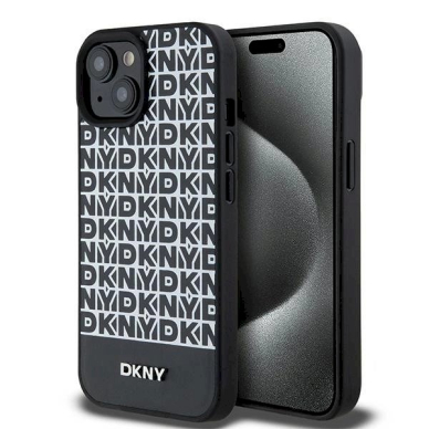 Dėklas DKNY Leather Printed Pattern Metal Logo MagSafeiPhone 15/14/13 - Juodas