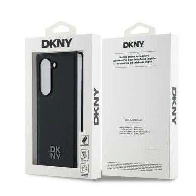 DKNY Magsafe Plain Leather Metal Stack Logo Dėklas Samsung Galaxy Z Fold 6 - Juodas 6