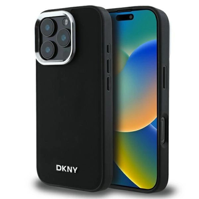 Dėklas DKNY Plain Silver Logo MagSafe iPhone 16 Pro  - Juodas