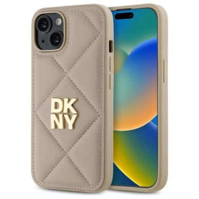 Dėklas DKNY Quilted Stack Logo iPhone 14  - Smėlinis