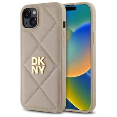 Dėklas DKNY Quilted Stack Logo iPhone 15 Plus  - Smėlinis