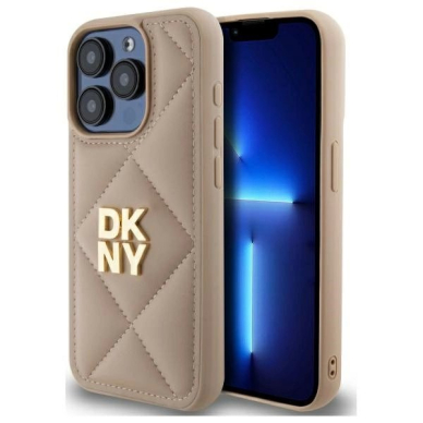 Dėklas DKNY Quilted Stack Logo iPhone 15 Pro  - Smėlinis