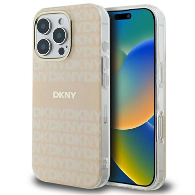 Dėklas DKNY Repeat Texture Pattern  Stripe MagSafe iPhone 16 Pro  - Rožinis