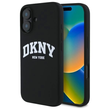 Dėklas DKNY Silicone White Printed Logo MagSafe iPhone 16  - Juodas