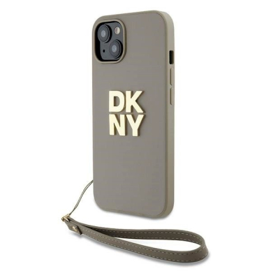 Dėklas DKNY Wrist Strap Stock Logo  iPhone 15 Plus - Smėlinis