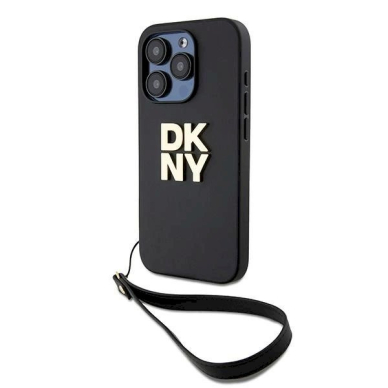 Dėklas DKNY Wrist Strap Stock Logo  iPhone 15 Pro - Juodas