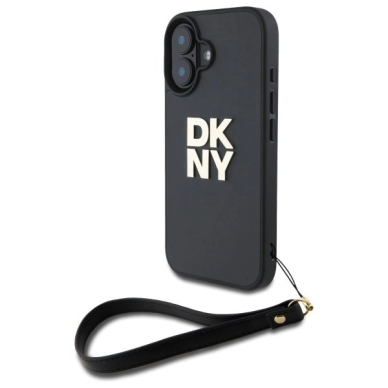 Dėklas DKNY Wrist Strap Stock Logo iPhone 16  - Juodas