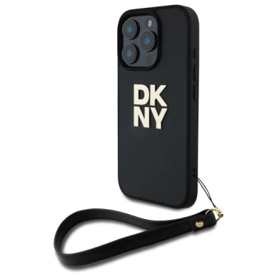 Dėklas DKNY Wrist Strap Stock Logo iPhone 16 Pro  - Juodas