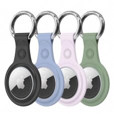 Dux Ducis 4pcs set Silicone flexible cover keychain loop Dėklas Apple AirTag (juodas / Green / Pink / Blue)