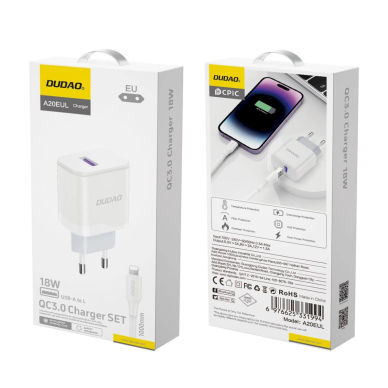 Dudao A20EU USB-A 18W network Įkroviklis  - baltas + USB-A - Lightning Kabelis 4