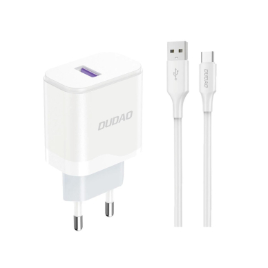 Dudao A20EU USB-A 18W network Įkroviklis  - baltas + USB-A - USB-C Kabelis