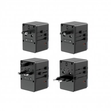 Dudao A35Pro 35W EU / UK / AUS / US / JP travel adapter 3x USB-C 2x USB-A - Juodas 1