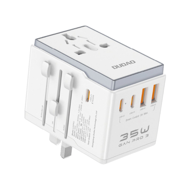 Dudao A35Pro 35W EU / UK / AUS / US / JP travel adapter 3x USB-C 2x USB-A - baltas