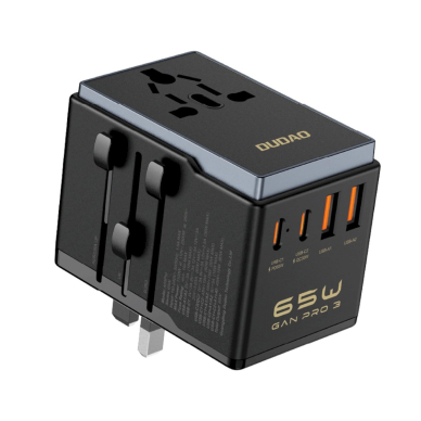 Dudao A65Pro 65W EU / US / JP / AUS / UK travel adapter 2x USB-C 2x USB-A - Juodas