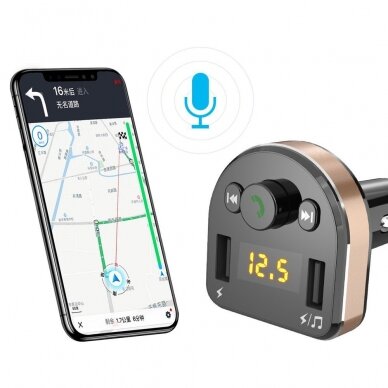 AKCIJA! FM Moduliatorius Dudao Bluetooth FM Transmitter MP3 Car Charger 2x USB 3.1 A juodas  6