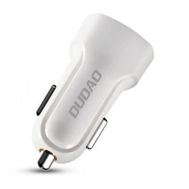 Automobilinis įkroviklis Dudao car kit 2x USB 2.4A charger + 3in1 Lightning / Type C / micro USB baltas 1