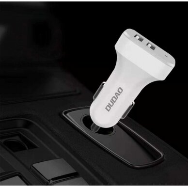 Automobilinis įkroviklis Dudao car kit 2x USB 2.4A charger + 3in1 Lightning / Type C / micro USB baltas 6